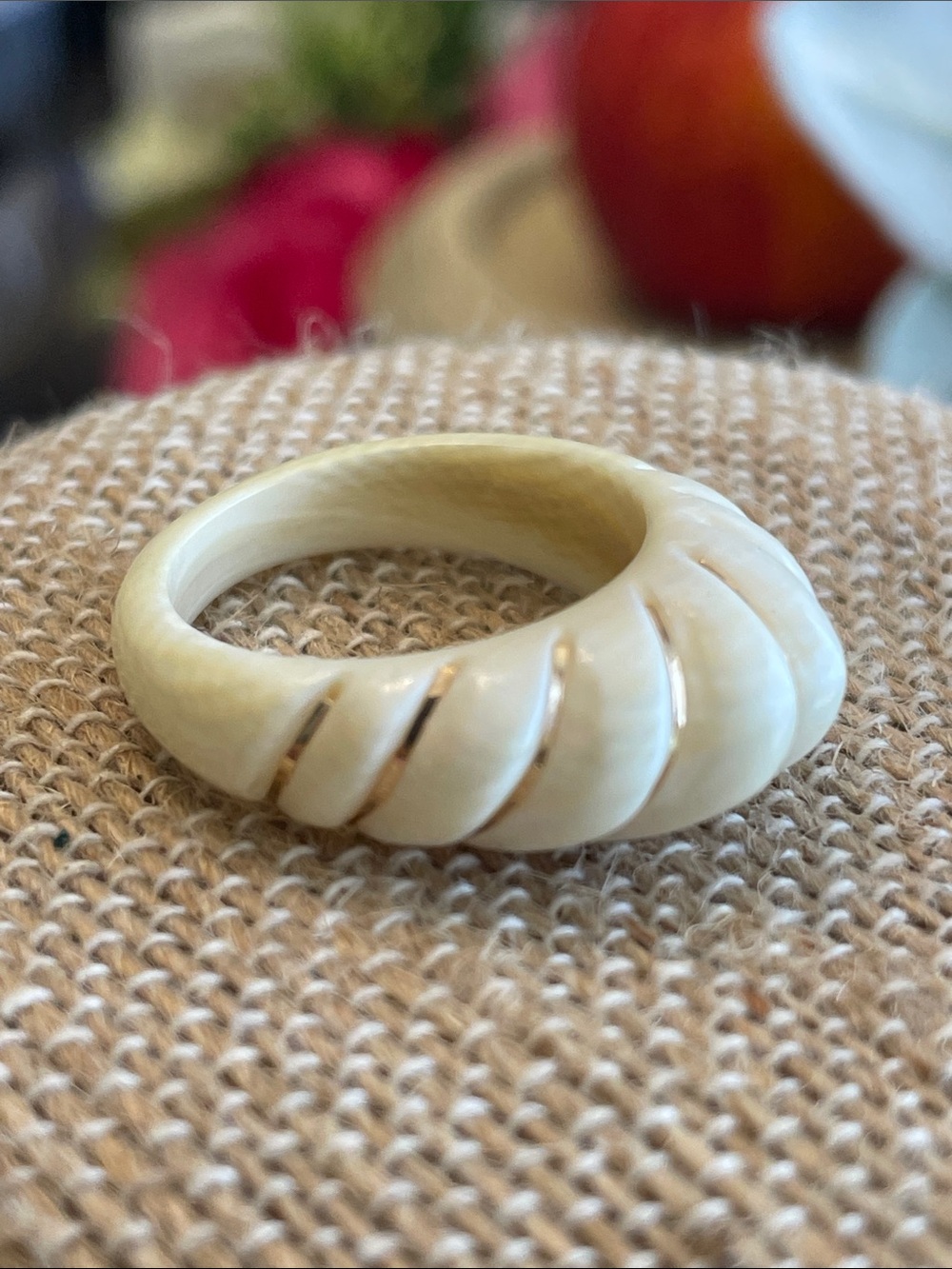 14k gold twisted accents carved bone Ring - Women Jewelry